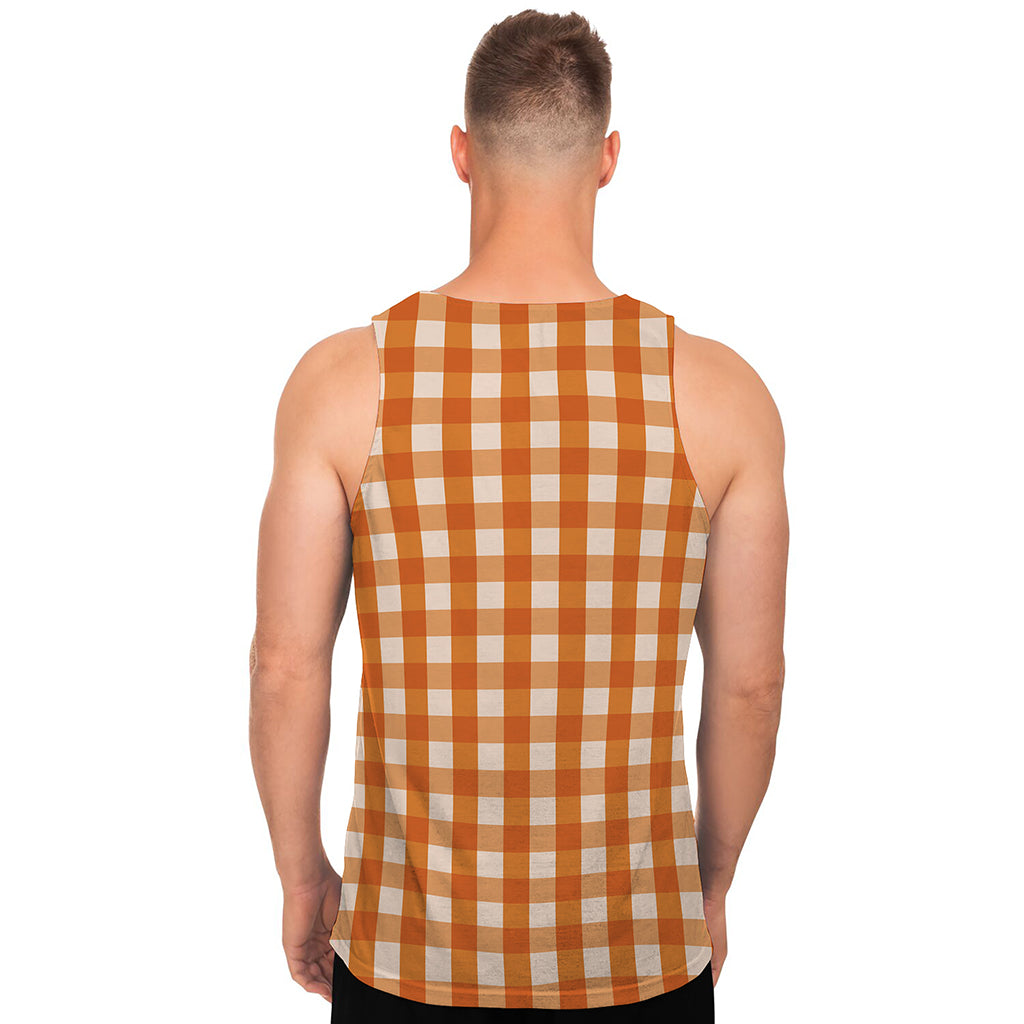 Burnt Orange And White Check Print Men's Tank Top