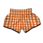 Burnt Orange And White Check Print Muay Thai Boxing Shorts