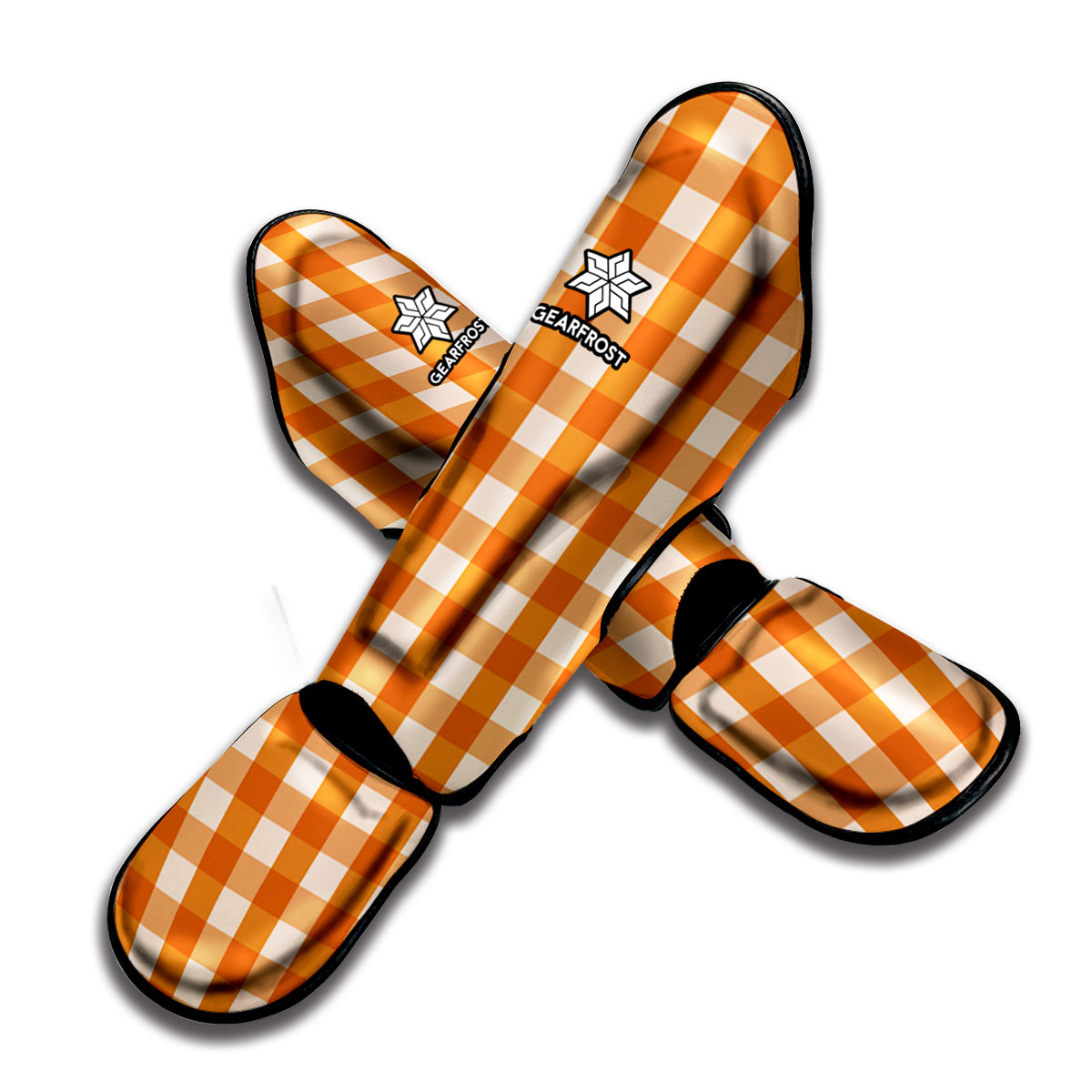 Burnt Orange And White Check Print Muay Thai Shin Guard