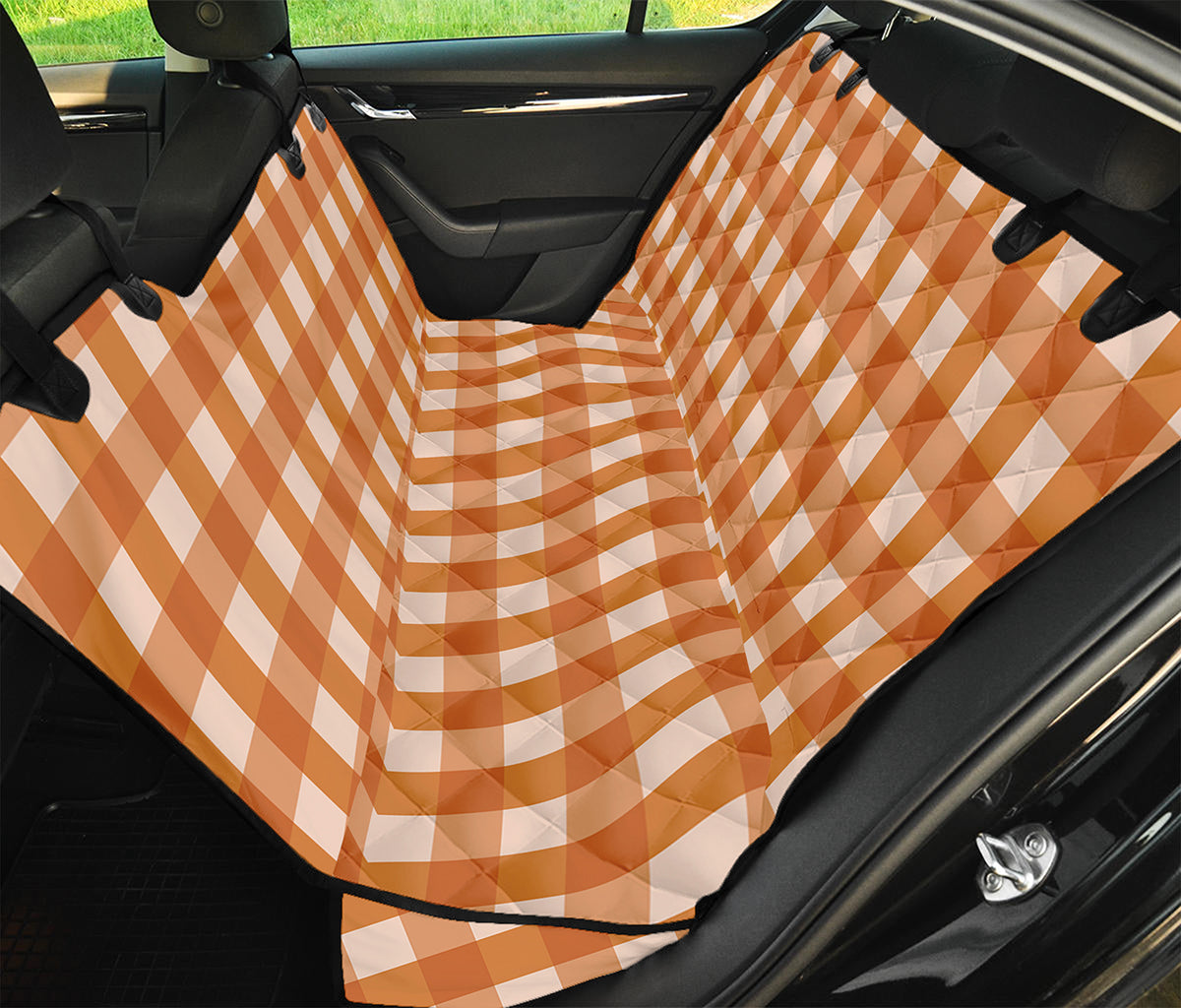 Burnt Orange And White Check Print Pet Car Back Seat Cover