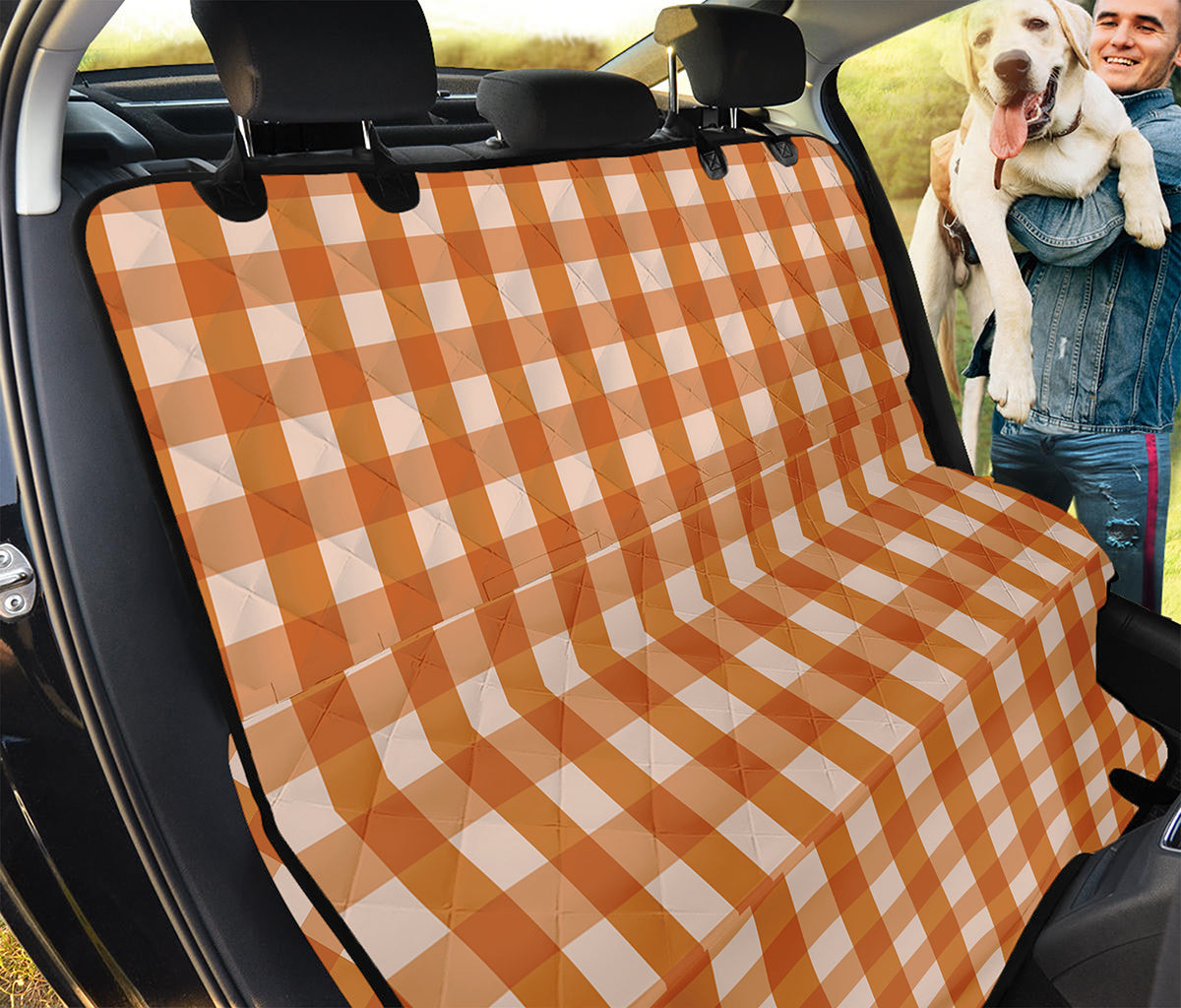 Burnt Orange And White Check Print Pet Car Back Seat Cover