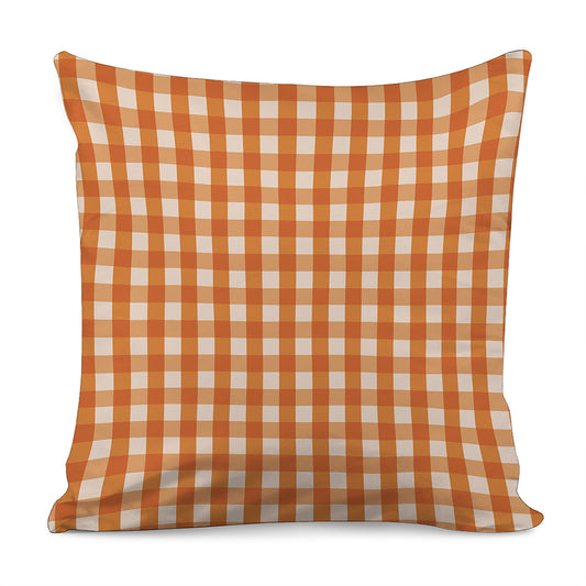 Burnt Orange And White Check Print Pillow Cover