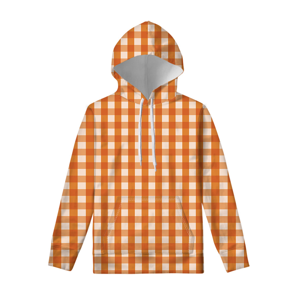 Burnt Orange And White Check Print Pullover Hoodie