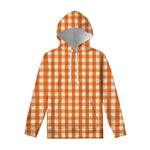 Burnt Orange And White Check Print Pullover Hoodie