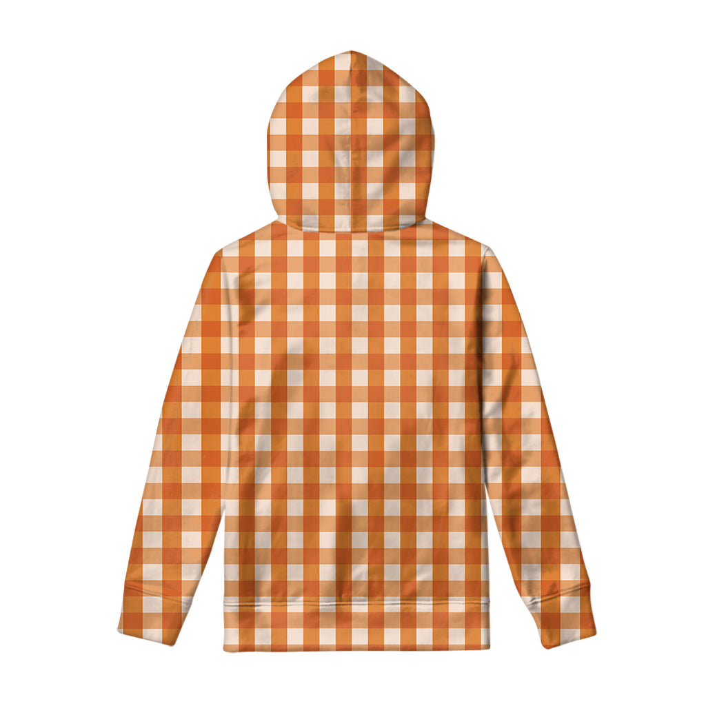 Burnt Orange And White Check Print Pullover Hoodie