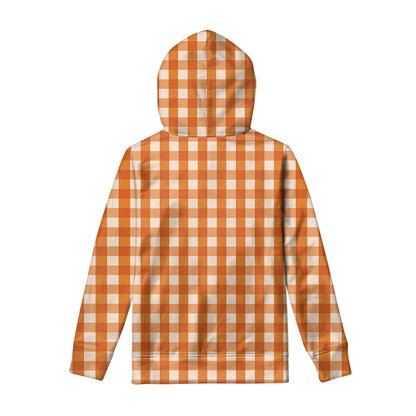 Burnt Orange And White Check Print Pullover Hoodie