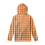 Burnt Orange And White Check Print Pullover Hoodie