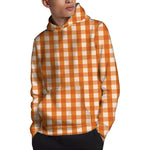 Burnt Orange And White Check Print Pullover Hoodie