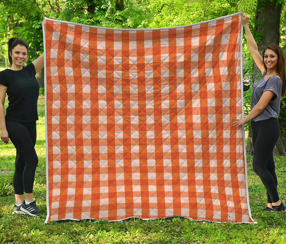 Burnt Orange And White Check Print Quilt