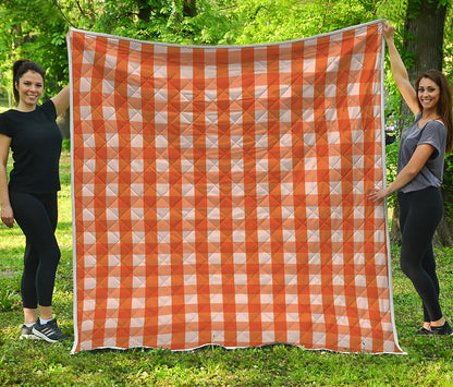 Burnt Orange And White Check Print Quilt