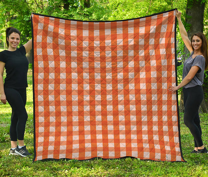Burnt Orange And White Check Print Quilt
