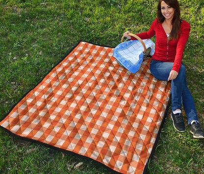 Burnt Orange And White Check Print Quilt