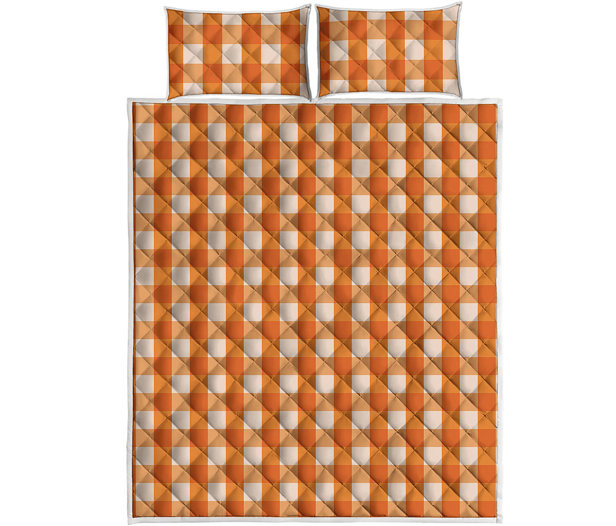 Burnt Orange And White Check Print Quilt Bed Set