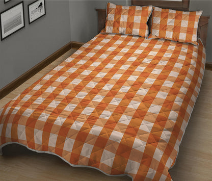 Burnt Orange And White Check Print Quilt Bed Set