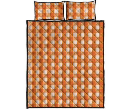 Burnt Orange And White Check Print Quilt Bed Set