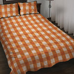 Burnt Orange And White Check Print Quilt Bed Set