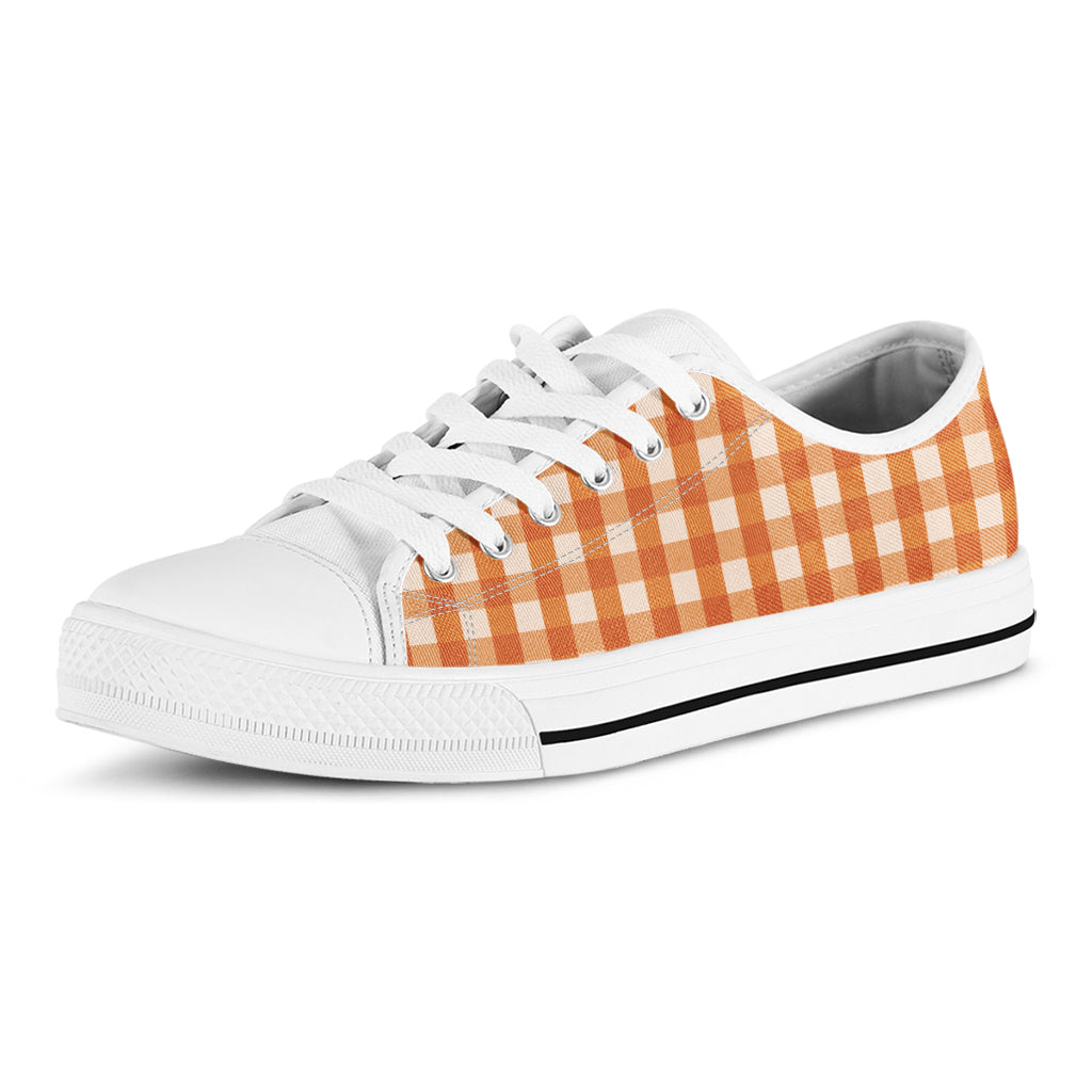 Burnt Orange And White Check Print White Low Top Shoes