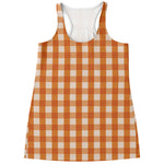 Burnt Orange And White Check Print Women's Racerback Tank Top