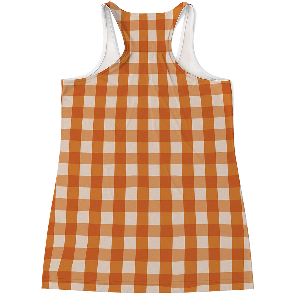 Burnt Orange And White Check Print Women's Racerback Tank Top