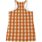 Burnt Orange And White Check Print Women's Racerback Tank Top
