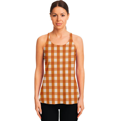 Burnt Orange And White Check Print Women's Racerback Tank Top