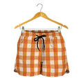 Burnt Orange And White Check Print Women's Shorts