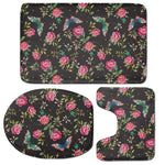 Butterfly And Flower Pattern Print 3 Piece Bath Mat Set