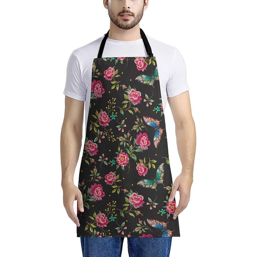 Butterfly And Flower Pattern Print Apron