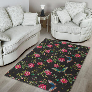 Butterfly And Flower Pattern Print Area Rug GearFrost