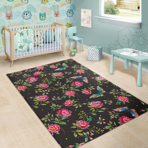 Butterfly And Flower Pattern Print Area Rug GearFrost