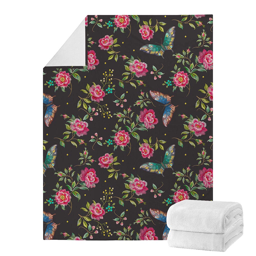 Butterfly And Flower Pattern Print Blanket