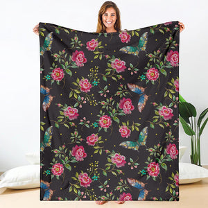 Butterfly And Flower Pattern Print Blanket