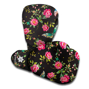 Butterfly And Flower Pattern Print Boxing Gloves