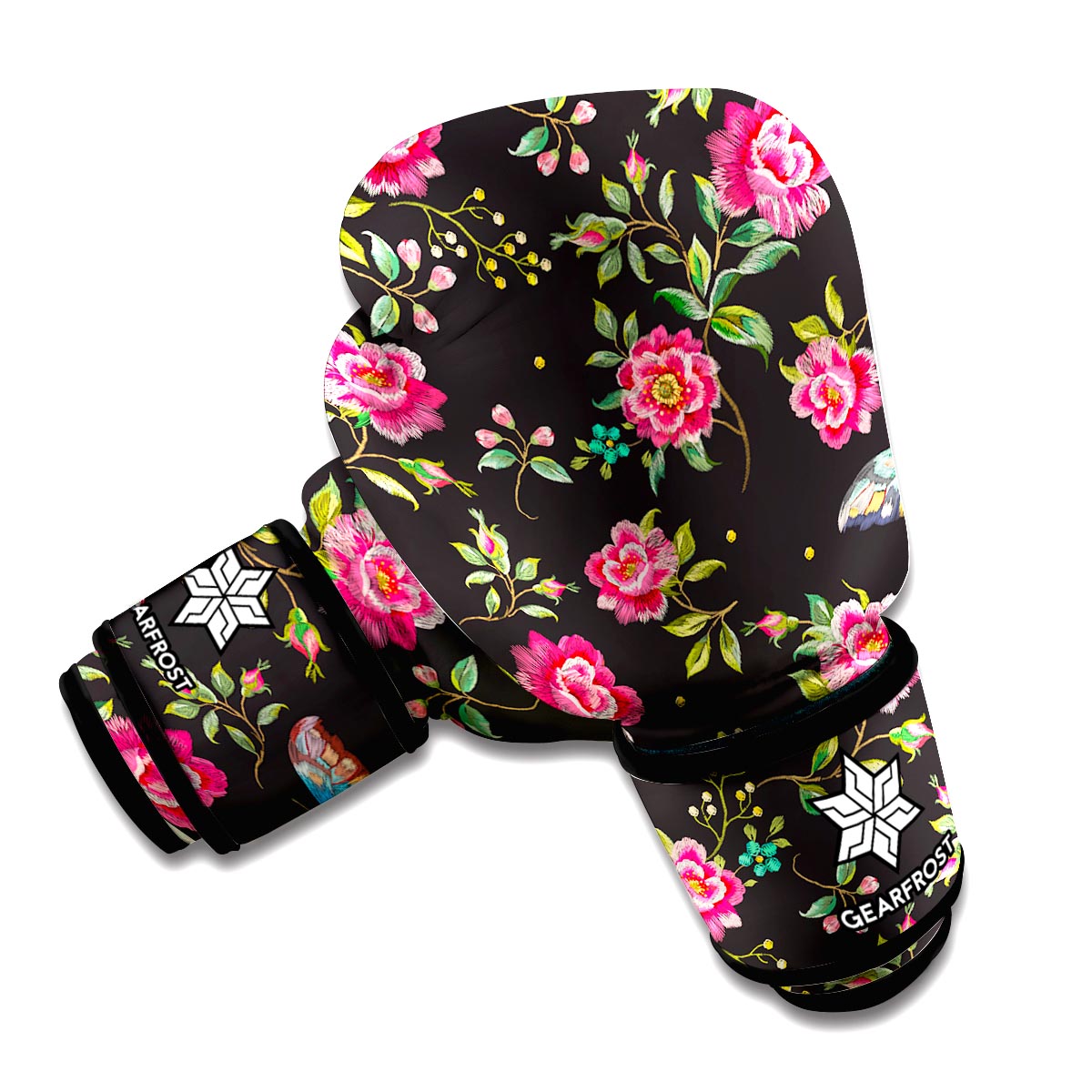 Butterfly And Flower Pattern Print Boxing Gloves