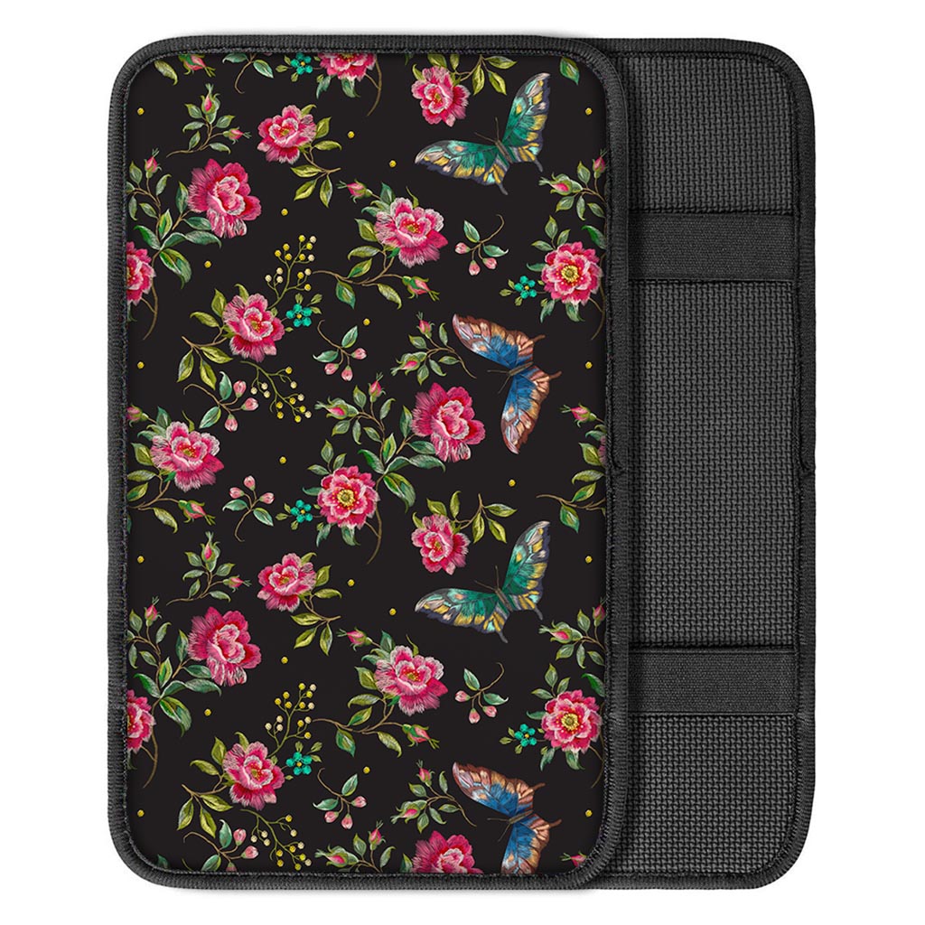 Butterfly And Flower Pattern Print Car Center Console Cover