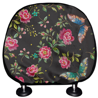 Butterfly And Flower Pattern Print Car Headrest Covers