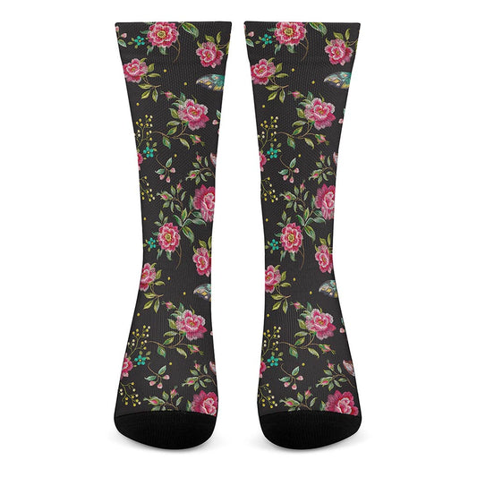 Butterfly And Flower Pattern Print Crew Socks
