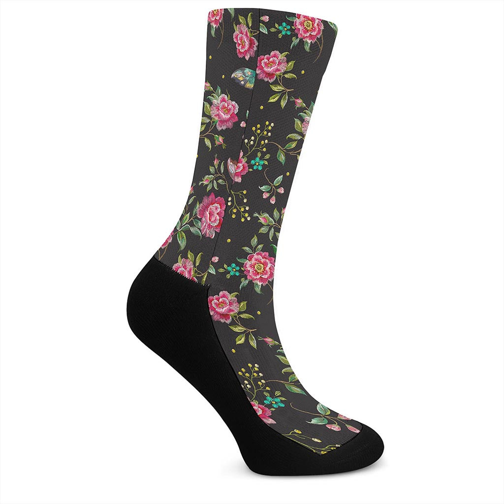Butterfly And Flower Pattern Print Crew Socks