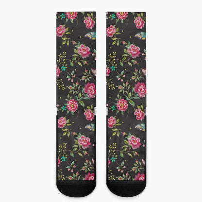 Butterfly And Flower Pattern Print Crew Socks
