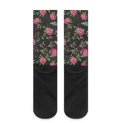 Butterfly And Flower Pattern Print Crew Socks