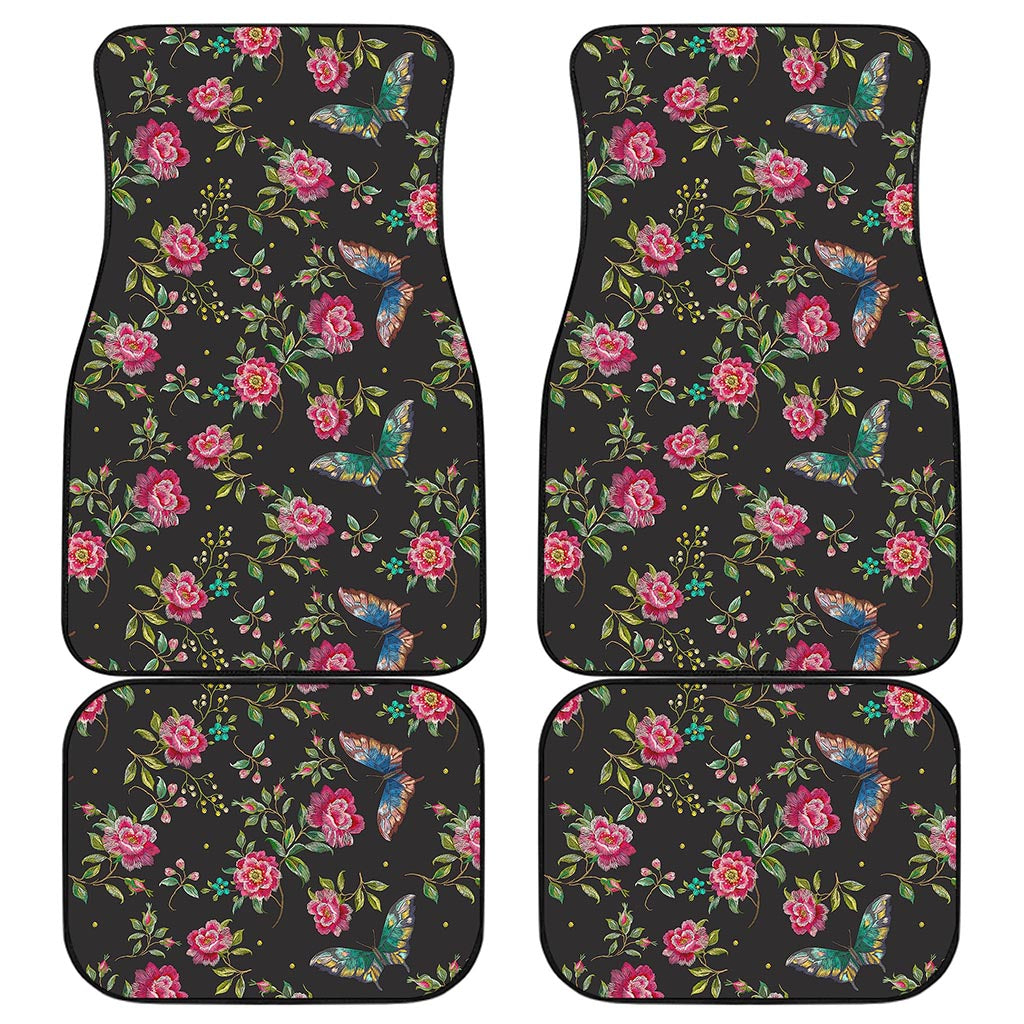 Butterfly And Flower Pattern Print Front and Back Car Floor Mats