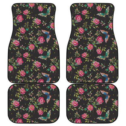 Butterfly And Flower Pattern Print Front and Back Car Floor Mats