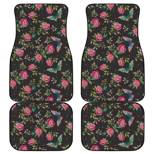 Butterfly And Flower Pattern Print Front and Back Car Floor Mats