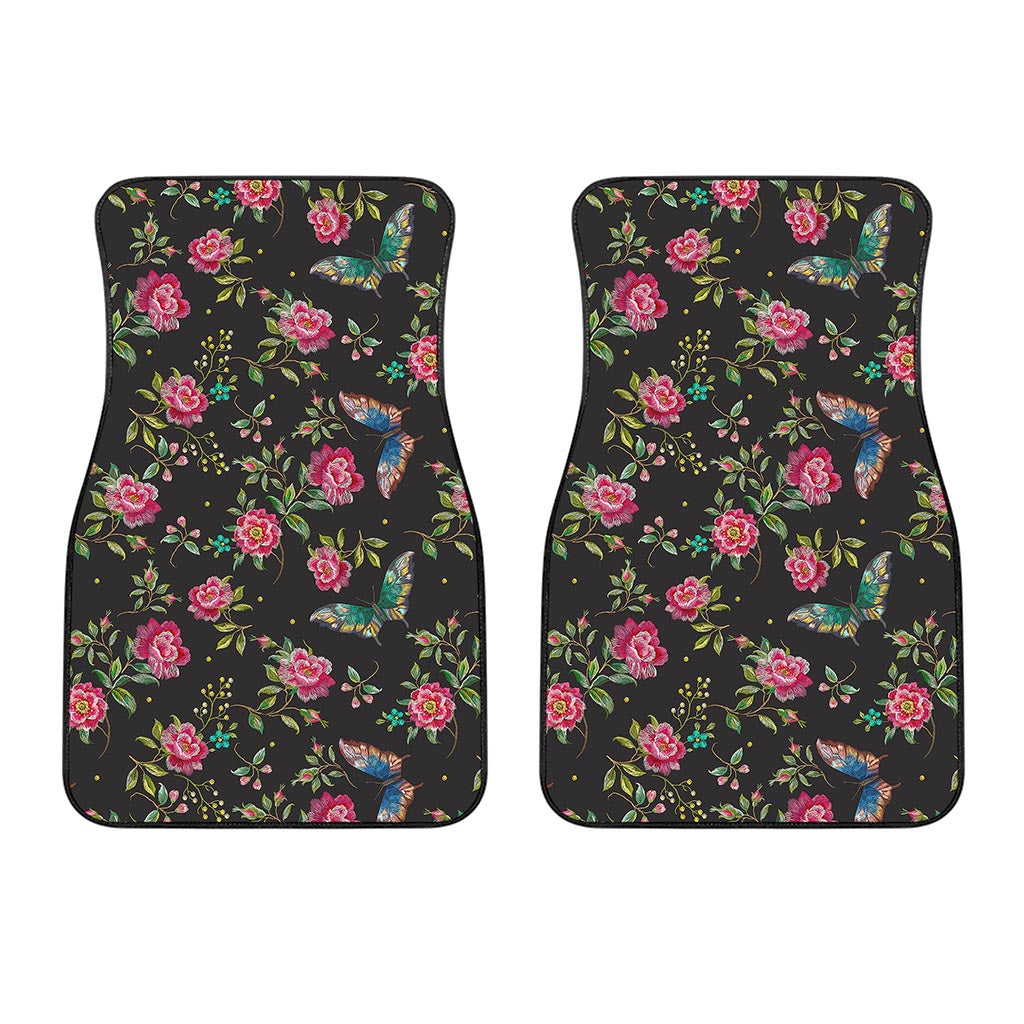 Butterfly And Flower Pattern Print Front Car Floor Mats