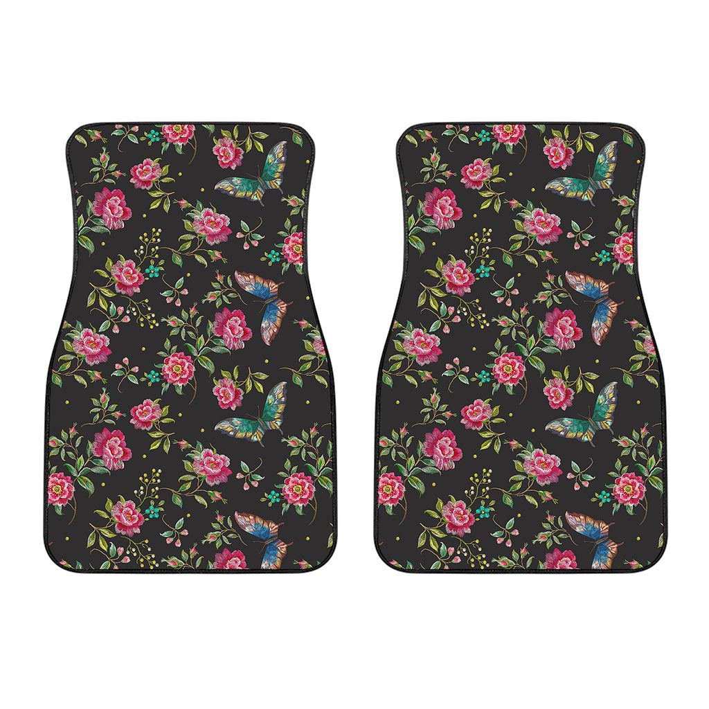 Butterfly And Flower Pattern Print Front Car Floor Mats