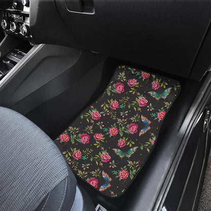 Butterfly And Flower Pattern Print Front Car Floor Mats