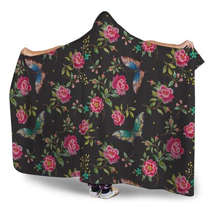 Butterfly And Flower Pattern Print Hooded Blanket