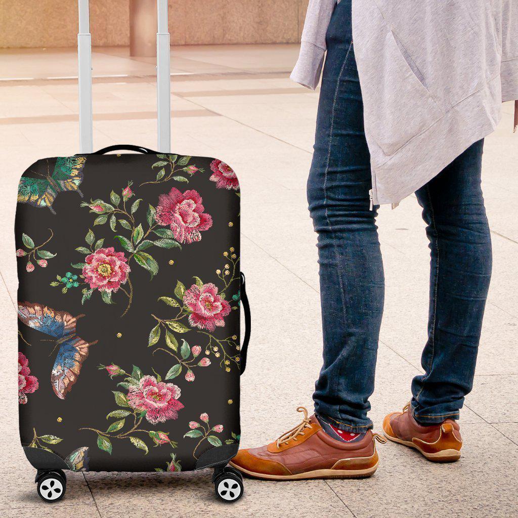 Butterfly And Flower Pattern Print Luggage Cover GearFrost