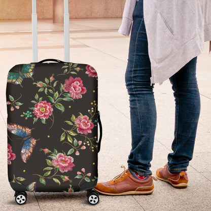 Butterfly And Flower Pattern Print Luggage Cover GearFrost