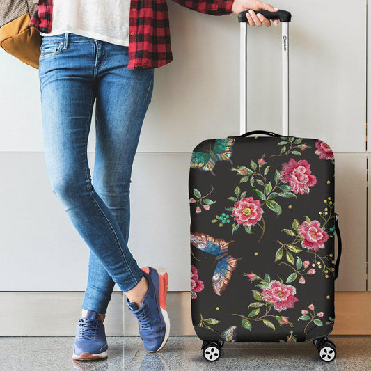 Butterfly And Flower Pattern Print Luggage Cover GearFrost
